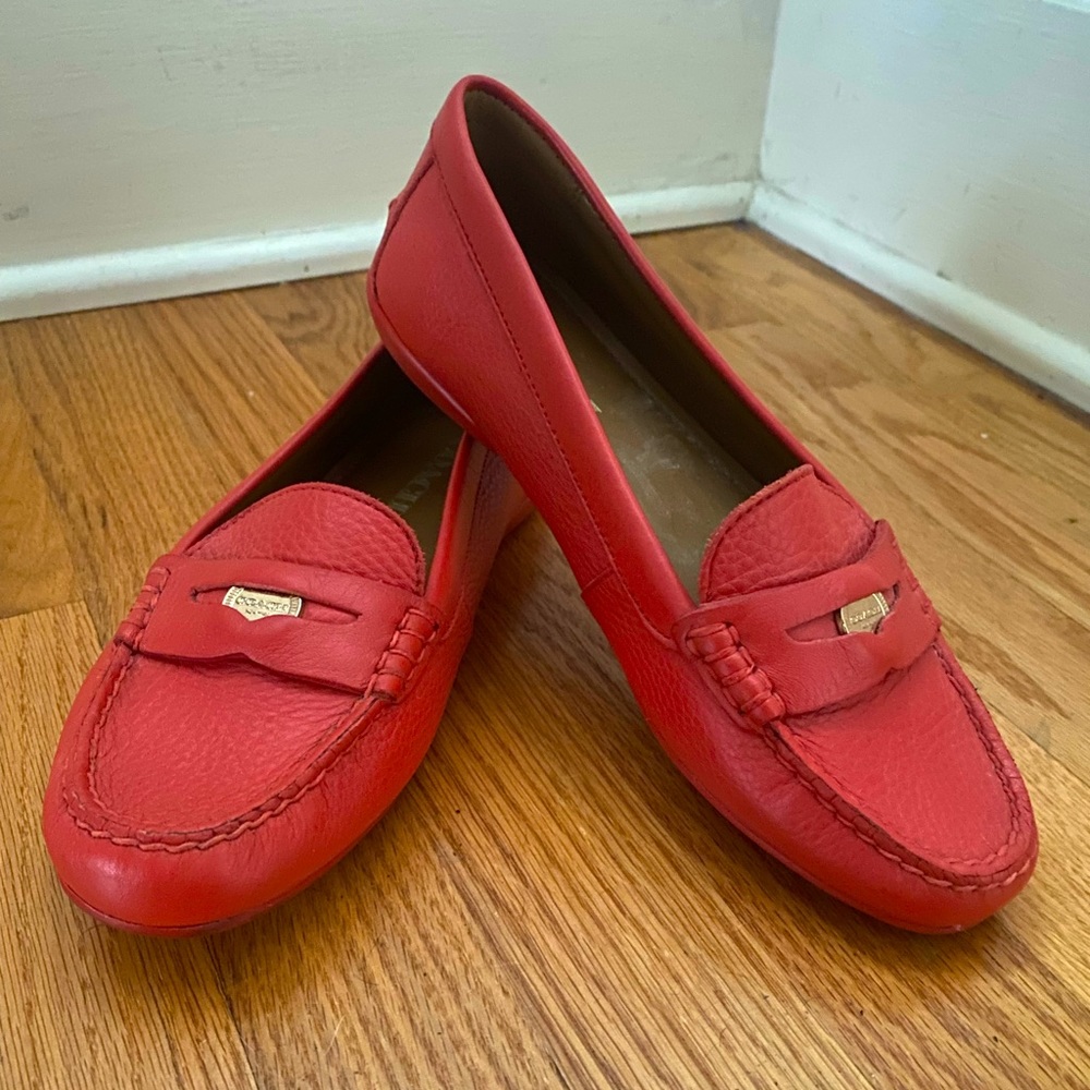 Red leather size 7 Coach Penny Loafers